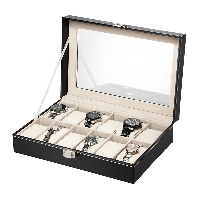 1 шт., коробка для хранения косметики, высококачественный переносной органайзер для часов, держатель для часов, черная коробка для часов, сетка из искусственной кожи, ювелирные изделия