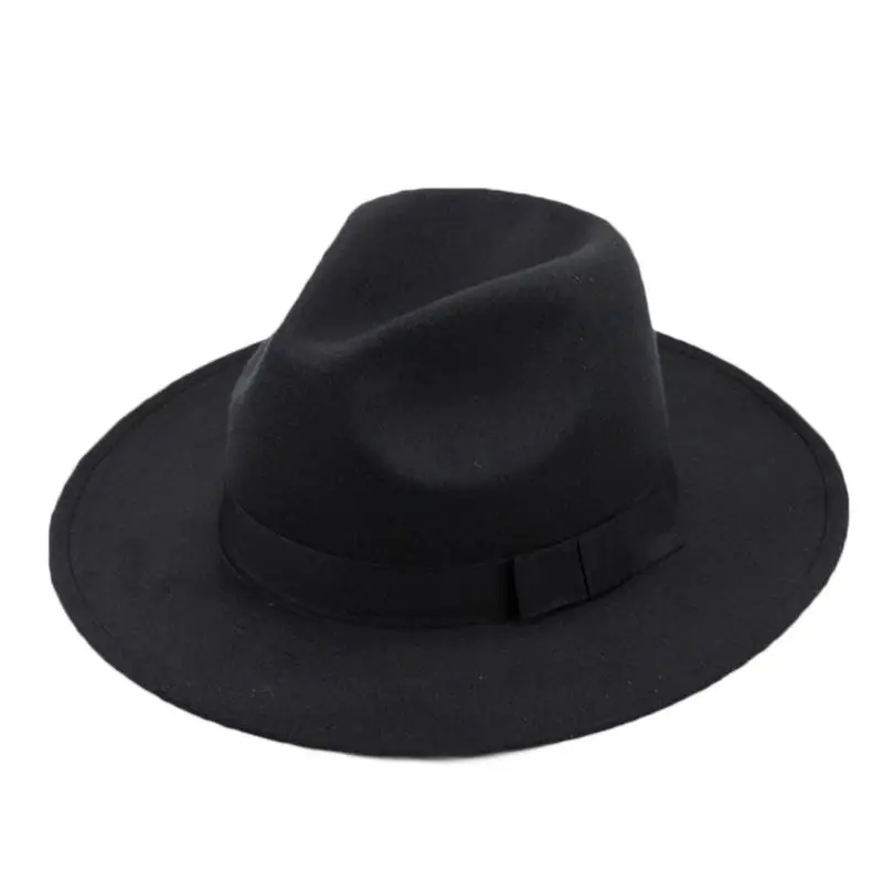 3 цвета, шляпа мафии, Мужская шерстяная фетровая шляпа с козырьком, шляпа Трилби, Женская винтажная шерстяная Панама, фетровая Кепка, шерстяная фетровая шляпа, джазовая шляпа - Цвет: Black