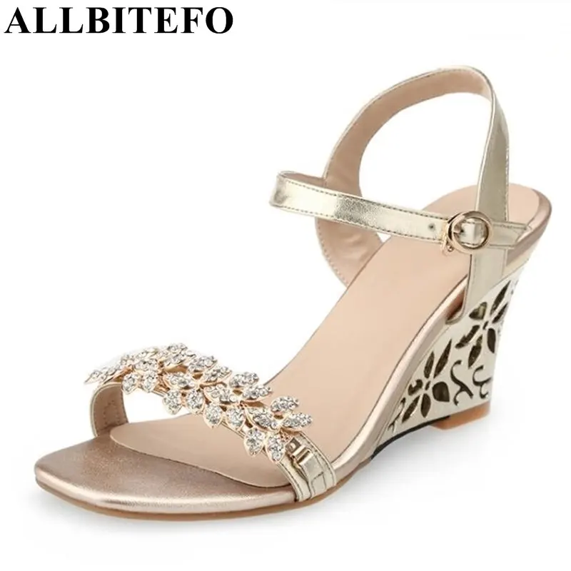 

ALLBITEFO fashion Rhinestone wedges heel platform women party shoes summer high heels women sandals mujer sandalias size:34-43
