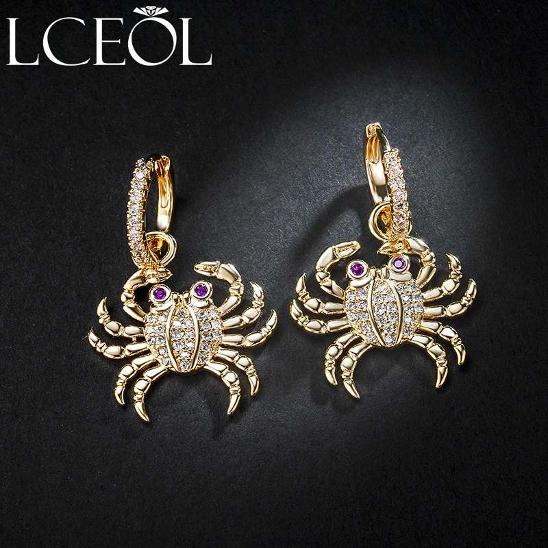 

LCEOL New Top Cubic zirconia crab Drop Earrings for Women Rose Gold Color Boucle D'oreille Fashion Jewelry Christmas Gift