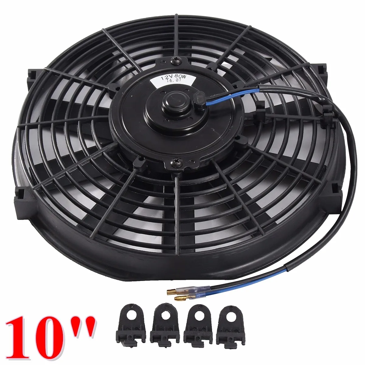 10" 12V 80W 2100RPM Straight Black Blade Electric Cooling Radiator Fan