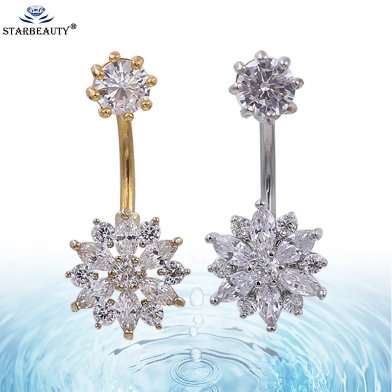

Starbeauty 1Pc CZ Austrian Crystal Flower style 316l Steel belly piercing Sexy belly button rings Fashion Body Jewelry