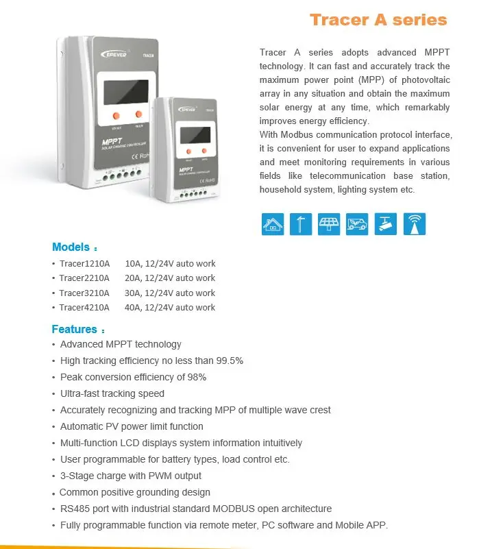 MPPT EPEVER Tracer3210 30A solar controller Remote Meter MT50 Remote temperature sensor PC communication cable use