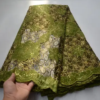 

Latest green french sequins tulle lace fabric embroidered high quality nigerian organza lace fabric for luxury dress LP30