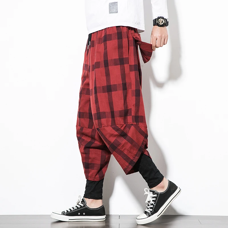 

MR-DONOO Ethnic style trousers male loose large size sports hip hop casual Chinese style wide leg small feet beam foot pants K88
