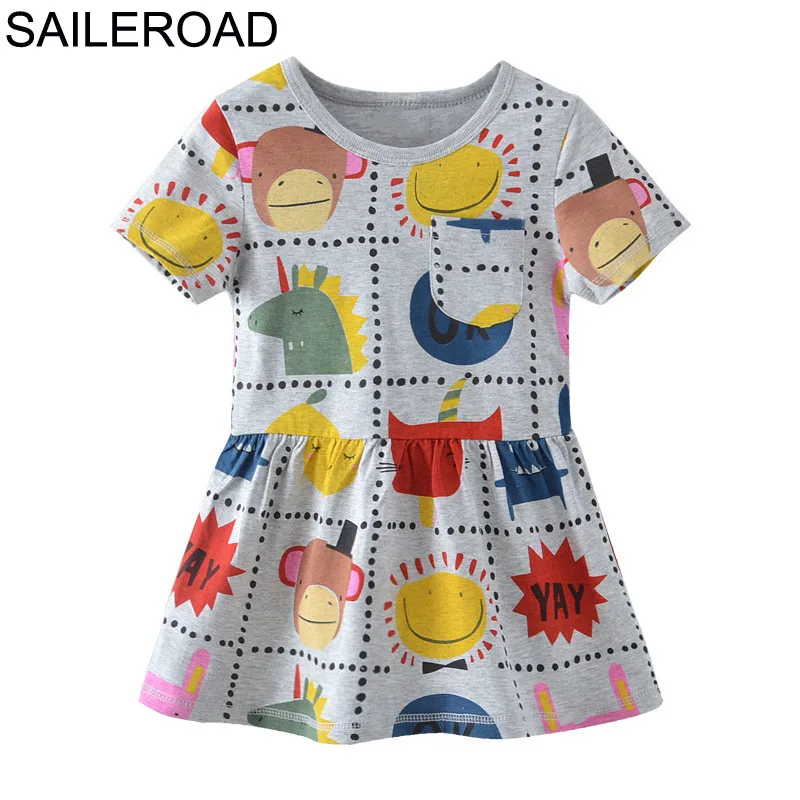 Saileroad/2-7years Лето Платья для девочек Vestido хлопок мультфильм Для детей нарядные платья принцессы для девочек