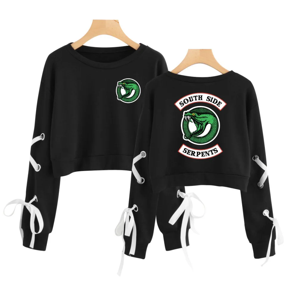 

Fashion Cool Women Riverdale South Side Serpent Sleeve Openwork Bow-Knot Capless Women/Men Sweatshirt Sexy Crop Top Clothes