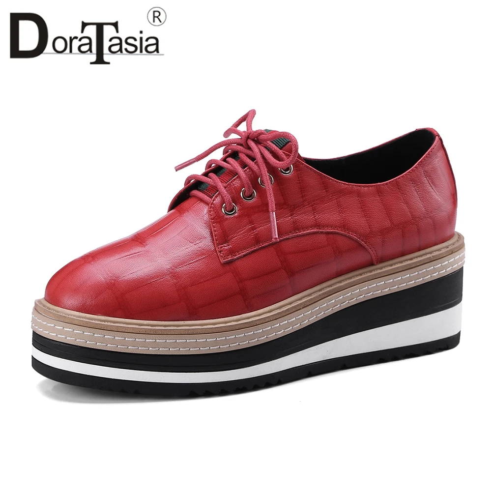 

DORATASIA 2019 Genuine Leather Size 34-40 Platform Lace Up Spring Summer Shoes Women Wholesale Black Woman Pumps