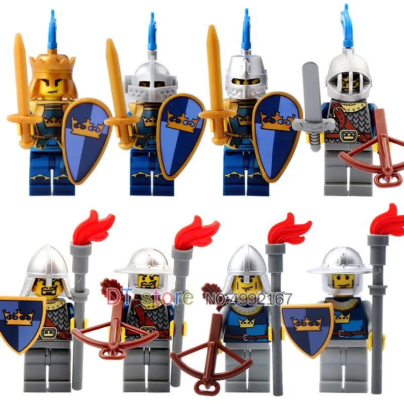 

Single Medieval Castle Army Blue Crown Knight with weapons Figuresed Building Blocks Bricks Legoing Toys For Children Gifts 9803
