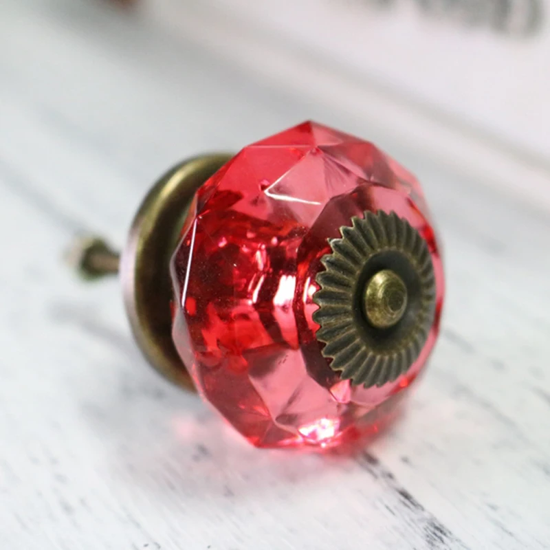 38mm Red Acrylic Faceted Knob Crystal Door Drawer Pull