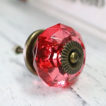 

38mm Red Acrylic Faceted Knob Crystal Door Drawer Cabinet Pull Furniture Kitchen Handle