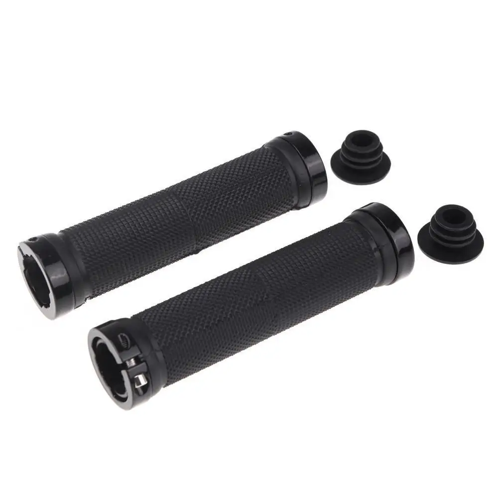 Rubber Mountain Bike MTB Bicycle Cycling Double Lock Handlebar Grips Black 124ghandlebar grips