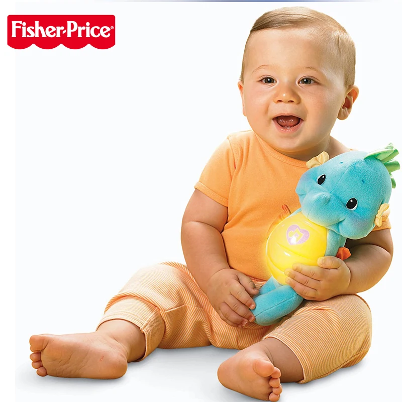 Оригинальные музыкальные детские игрушки Fisher Price, от 0 до 12 месяцев, морской конек, Обучающие игрушки, гиппокамп, плюшевая кукла Peluche - Цвет: blue
