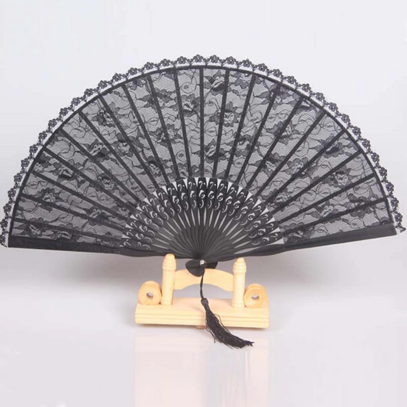 

2018 Top Fashion Spain Black Leques Ladies Folding Lace Hand Fans,Wholesale Personalized Bamboo Fan Of Old Wedding Decoration 7