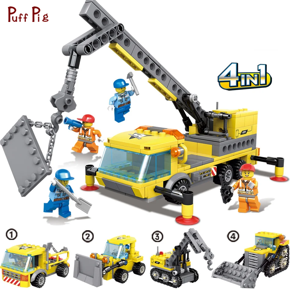 

457pcs Engineering Technic Building Blocks DIY Construction 4 in1 Excavator Truck Plane Robot Figures Ste Compatible Legoe City
