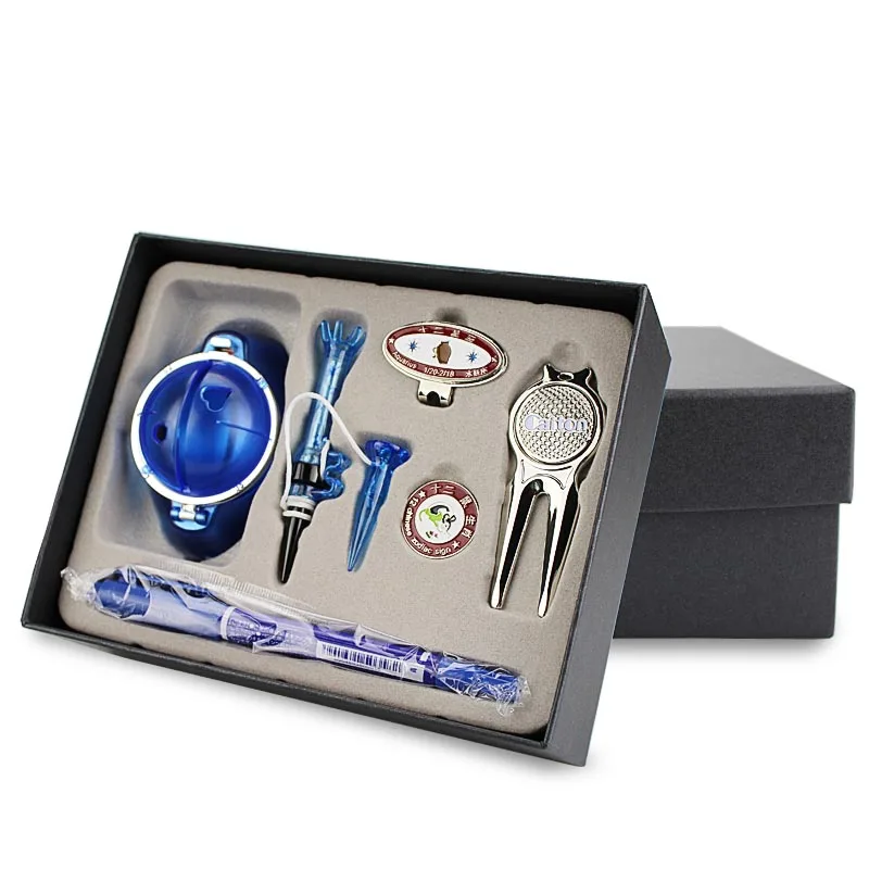 

golf gift box 5 in 1 golf tee ball marker liner repair tool golf pen black golf accessories brand new upscale gift box