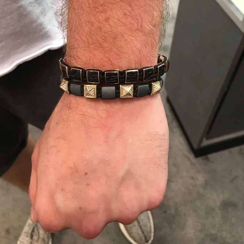 Buyer show about luxury Men Pyramid bracelet,Fashion pyramid beads braided braceley ,ges beads bracelet (2)