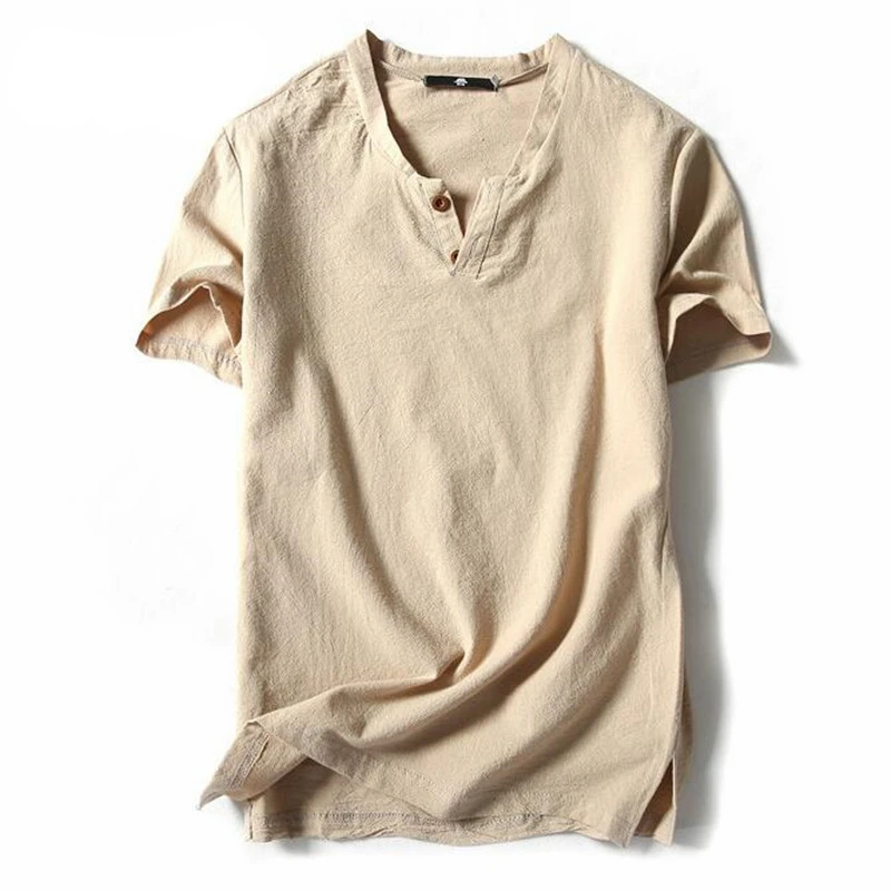 Dutuy Mens T Shirts Summer New Pure Cotton and Hemp Top Comfortable Fashion Tee Top Street Style Khaki L China Dutuy Mens T Shirts Summer New Pure Cotton and Hemp Top Comfortable Fashion Tee Top Street Style Khaki L China