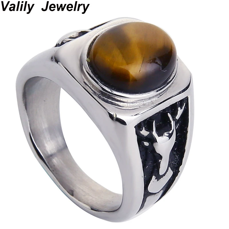 Valily Jewelry мужское кольцо с тигриным глазом жирафом серебряное черное из