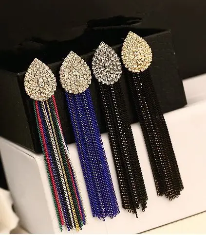 Charmwin Luxury Tassel Long Earrings Fashion Brand Gold Color Crystal Rhinestone Drop Earrings Accessories Jewelry Women 451K