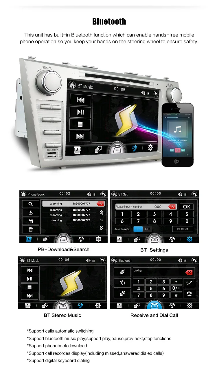 Best Eunavi 8 inch Car DVD Player GPS Navigation For Toyota Camry 2007 2008 2009 2010 2011 BT Steering wheel control 12