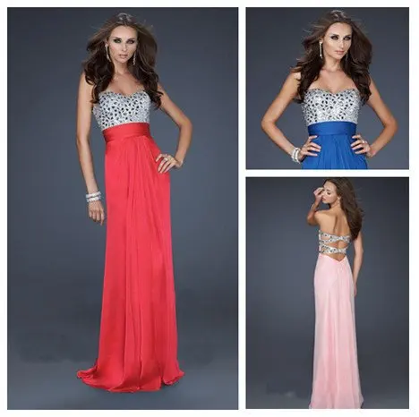 Free shipping Beading Floor Length Backless Red Royal Blue Pink Dresses New Fashion 2012 |