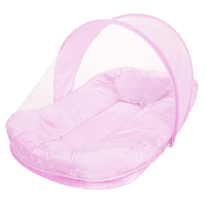 Coxeer Младенческая переносная противомоскитная сетка дышащая дорожная кровать сетки мягкие детские пляжная Игровая палатка с подушкой украшение в детскую комнату Klamboe - Цвет: Pink