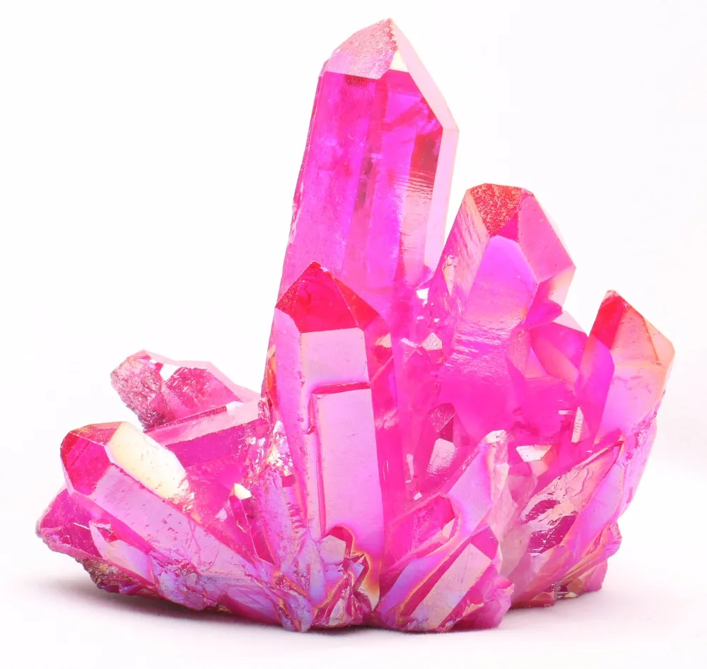 

260g Light Rose Red Aura Quartz Crystal Titanium Bismuth Silicon Cluster Specimen