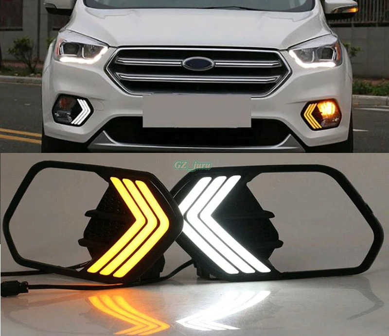 12V Водонепроницаемый СИД DRL затемнения стиль реле дневные ходовые огни противотуманные фары с поворотник Для Форд Эскейп Куга 2017 12V Водонепроницаемый СИД DRL затемнения стиль реле дневные ходовые огни противотуманные фары с поворотник Для Форд Эскейп Куга 2017