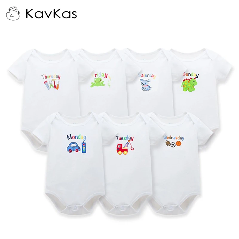 

Kavkas Baby Bodysuit Boys Girls Summer Clothes Newborn Short Sleeve Cotton Jumpsuits White Cartoon Body Suit 0-9 Months 7Pcs/Lot