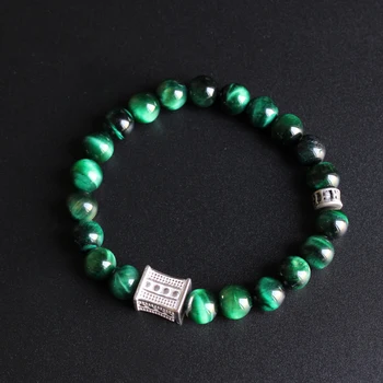 

Eastisan Green Cobra Eye Stone Bead With Tibetan Buddhism Six True Words Charm Bracelet For Man Woman Yoga Meditation OM Jewelry