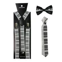 Набор из галстука и галстука-бабочки с принтом на клавиатуре с музыкальными нотами, Эластичные подтяжки на спине y-образной формы для женщин и мужчин