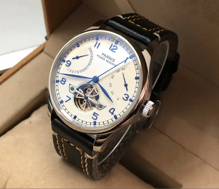 

43MM PARNIS ST2505 Automatic Self-Wind movement white dial power reserve men's watch Mechanical watches PA11-8A