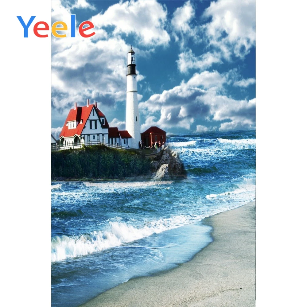 

Yeele lighthouse Photographic Backdrops Surging Wave Sea Island Beach Scene Photography Backgrounds Customized For Photo Studio