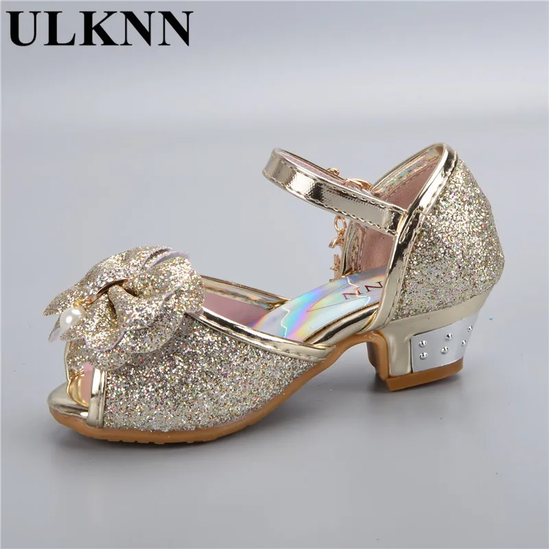 Children's Shoes Crystal Bow Shiny High Heels Princess Shoes Hot Sale