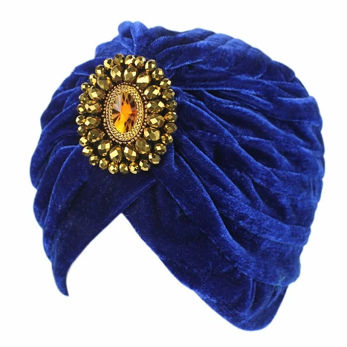 Золотой горный хрусталь твист плиссированная повязка на голову Эластичный Тюрбан головная повязка Винтаж 1920s 30s Гэтсби вечерние бархатные аксессуары для волос шляпы - Цвет: royal blue