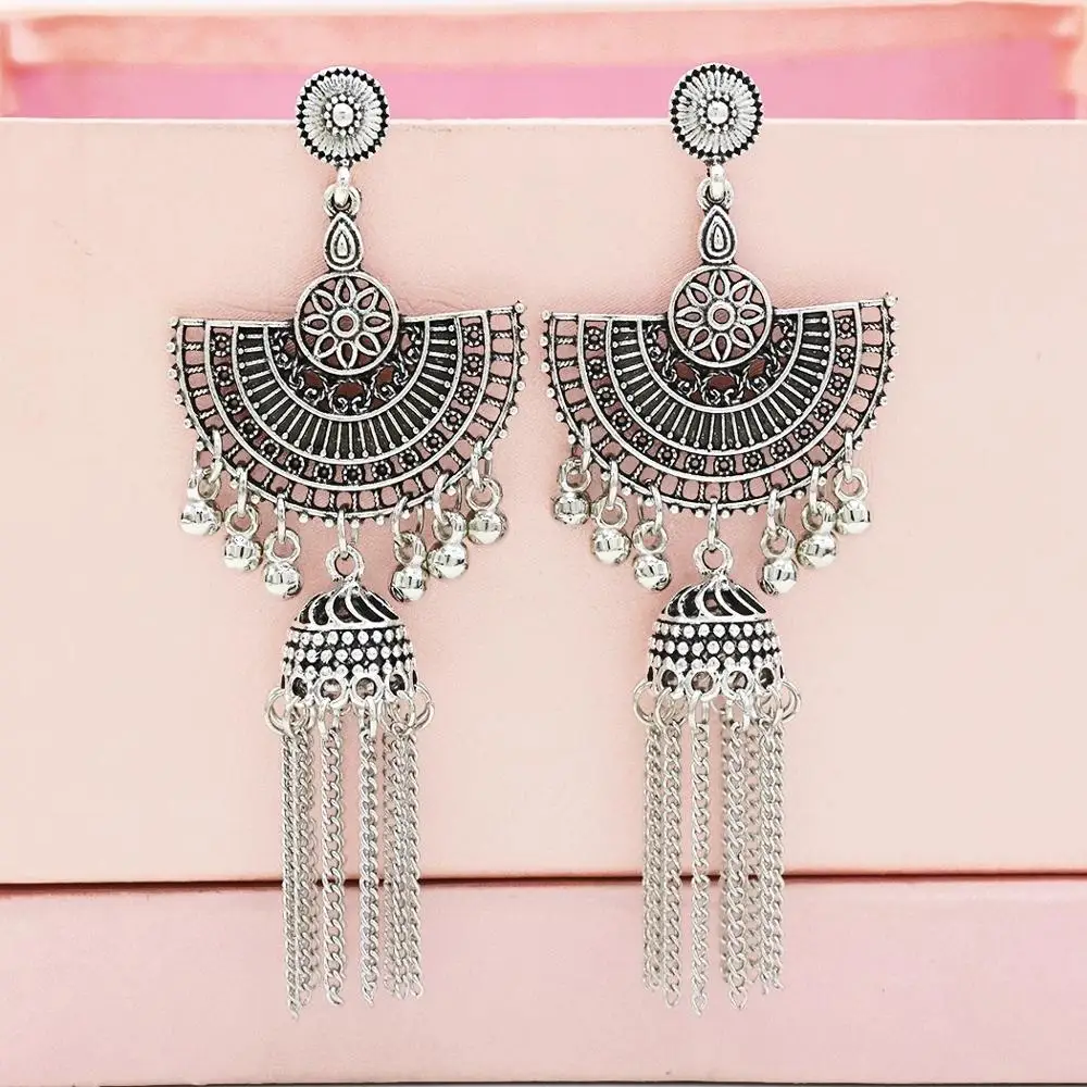 Индийские окисленные Jhumka Jhumki индийские серьги ювелирные изделия для женщин