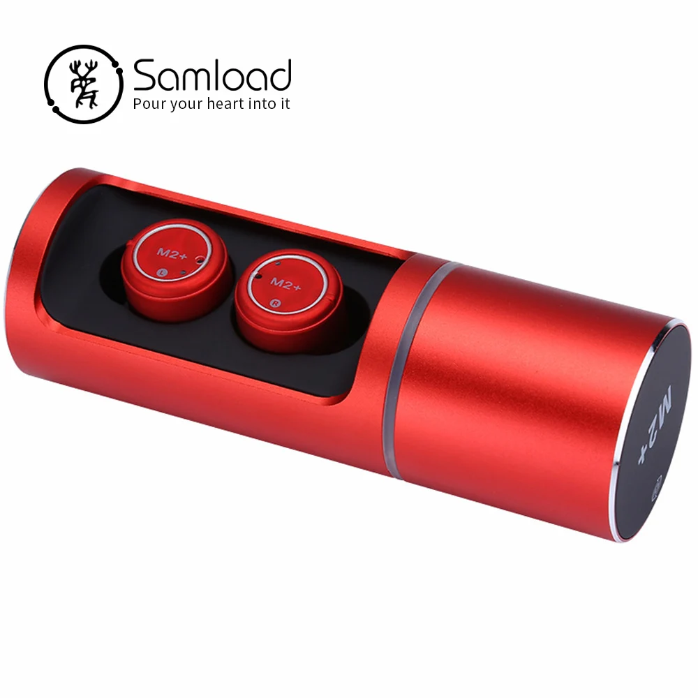 Samload Мини Bluetooth 5,0 наушники стерео HIFI звук беспроводные наушники с металлической зарядной коробкой для большинства смартфонов - Цвет: red
