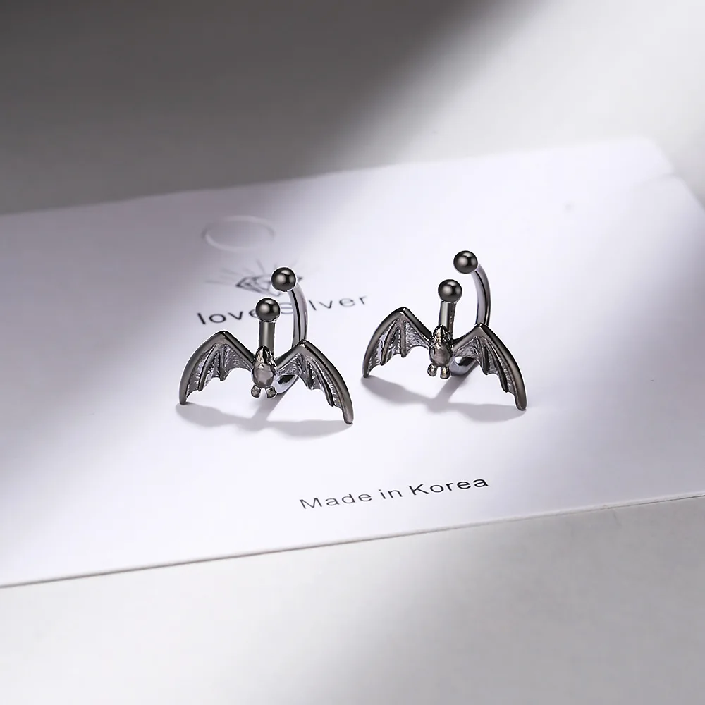 ModaOne Punk Gothic Black Bat Clips On Earrings For Women 925 Sterling Silver Ear Cuff Fashion Earcuff Jewelry Pendientes - Окраска металла: 2-EH435 black