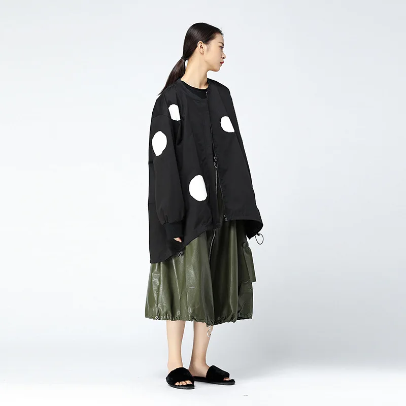[EAM] 2017 Autumn Winter Fashion New Polka Dot Point Long Sleeve Irregular Loose Coat Personality Tide Jacket Womne YA630|fashion jacket|jacket