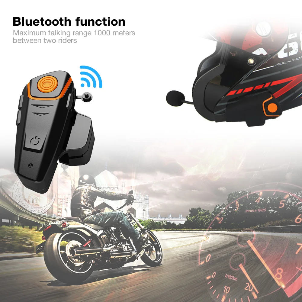 

Motorcycle Intercom Helmet Headsets Motorbike Bluetooth Interphone Max 1000M 2 Riders Speak Waterproof With FM Radio BT-S2