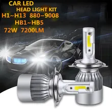 1pair H8 H11 H7 H4 Led 72W 3600LM COB Chip C6 Led 12v 24v Auto Motor
