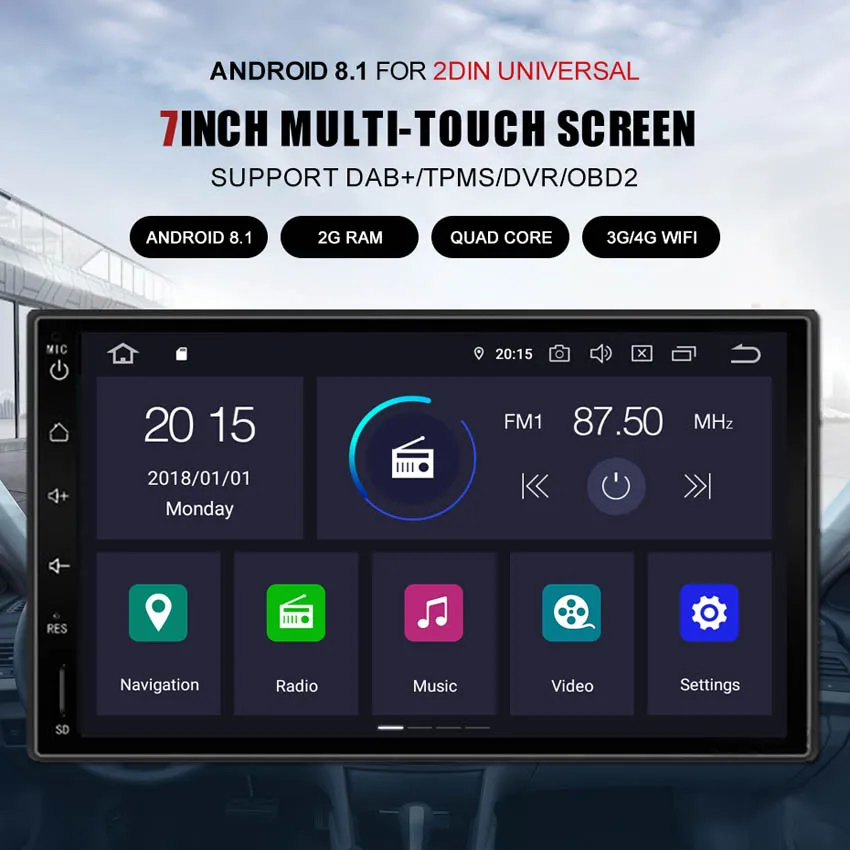 Excellent KANOR Quad Core RAM 2G ROM 16G 2 Din Android 8.1 Universal Car Audio Stereo Radio With GPS WiFi GPS Navigation Video Head Unit 2