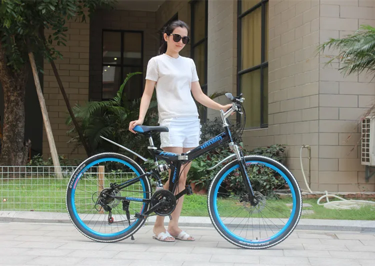 Flash Deal Freeshipping Folding mountain bike 24 inch 26 inch double disc brakes double shock 21 speed students adult men and women cycling 43