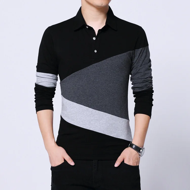 Design New Men s Brand Polo Shirt Long Sleeves Fashion Spring Autumn Clothes Plus Asian Size M-3XL 4XL 5XL - Цвет: B-3022 B