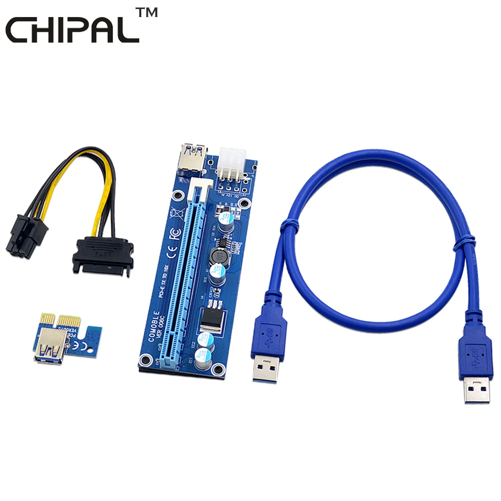 CHIPAL 10 шт. VER006C 60 см PCI E Riser Card Express 1X к 16X адаптеру USB 3 0 кабель SATA 6Pin питание для Bitcolin
