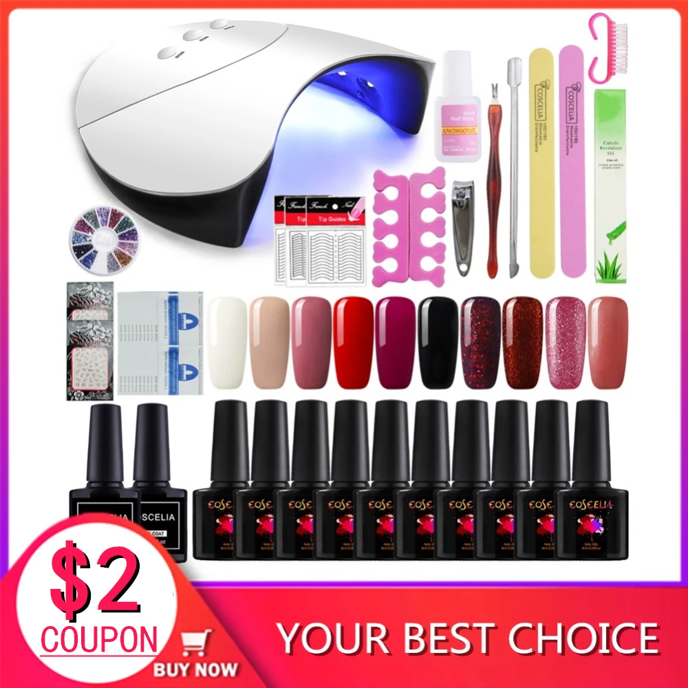 COSCELIA 10 Colors Gel Nail Kits With 36W Lamp Tools For Manicure Nail