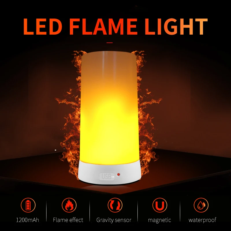 Buybay Led Vlam Effect Licht Oplaadbare Draagbare Nachtlampje Emulatie Fire Flikkerende Lamp Vintage Decor Verlichting AliExpress Licht &