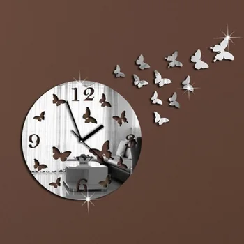 

DIY watch wanduhr home decor modern design vintage saat relojes pared decoracion wrought iron wall clock round acrylic Silver