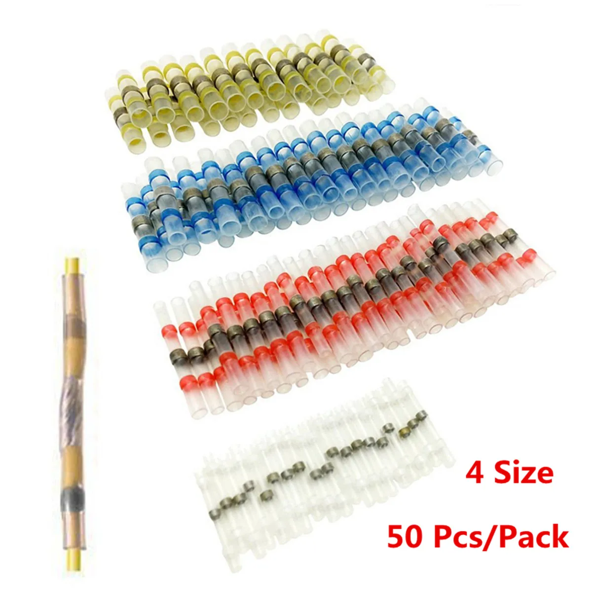

50Pcs Set Assortment Solder Sleeve Heat Shrink Butt Tube Terminal Connectors Sealing Cable Crimping Terminal Heat Shrinkable
